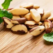 Brazil nuts on a old wooden table